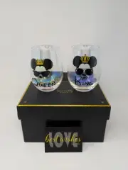 NIB Specially For You Minnie And Mickey King Queen Stemless Wine Glasses