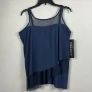MiracleSuit Womens Tankini Swimsuit Top Size 18 Blue NWT Built In Bra Slimming