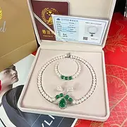 Women's Day Gifts Natural Freshwater Pearl Necklace Green Chalcedony Pendant White Pearl Bracelet Set As A Gift For Mothers And Mother-in-law On Mother's Day M