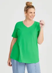 [Virtuelle] Taking Shape Good Earth Australian Cotton V-neck T-shirt Size 20 in Bright Green - Plus Size Women's Clothing Bright Green