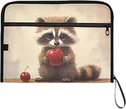 YMXFXP Raccoon Cherry Cute Red Expandable Filing Folder, 13-Pocket Funny Cute Design with Sticky Labels, A4 Letter Size Document Organizer for Office, School, Boys, Girls