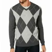 Club Room Argyle Pima Knit V-Neck Sweater Charcoal Heather Mens XL New