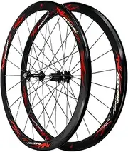 Road Bike Wheelset 700C Superlight Road Racing Bike Wheelset Rim, Bike Wheel C/V Brake 7-12speed Cassette Hubs Sealed Bearing，24Hole(Red)