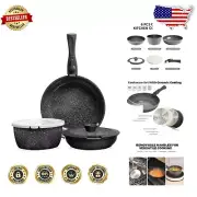Aluminum Non-Stick Cookware Set with Detachable Handle - Dishwasher Safe 6PCS