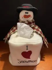 Fabric snowman tissue box cover “I love snowmen”embroidery