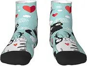 [JEJEA] Black and White Cats print Men's Athletic Cushioned Crew Socks Crew Training Athletic Socks Men and Women for Sports