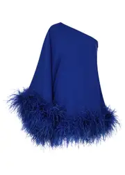 Taller Marmo Piccolo Ubud One-shoulder Feather-trimmed Mini Dress - Blue - 40 (UK8 / S) 40 (UK8 / S)