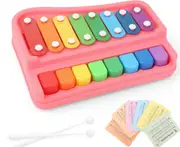 2 In 1 Hand Knock on The Piano Playing Instrument Toy Puzzle Early Education Octave Piano Toy-Pink