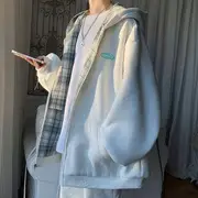 Reversible Plaid Zip-Up Hoodie Almond - XL