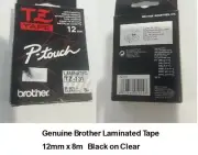 Genuine Brother P-touch TZ-131 Laminated Label Tape Black on Clear 12mm x 8m 200