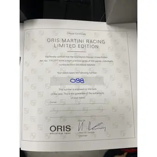 ORIS 豪利時 F1 Williams Martini Racing 50周年限量機械計時碼錶7717