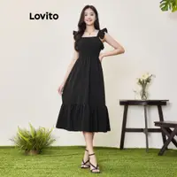 在飛比找蝦皮商城優惠-Lovito 女款休閒素色基本款洋裝 LBA05116 (黑