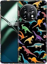 [GlamCase] for OnePlus 11, OnePlus 11 Case - Dinosaur Multicolor Pattern Design Printed Slim & Sleek Cute Plastic Hard Snap on Protective Designer Back Phone Case/Cover for OnePlus 11