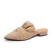 Catzon Womens Bowknot Mule Slippers Summer Pointy Toe Loafers Slip On Flat Shoes-OffWhite
