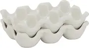 Farmlyn Creek White Ceramic Egg Trays for Half Dozen Chicken Eggs, Countertop Egg Holder (2 Pack)
