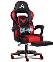 [ALFORDSON] Massage Video Gaming Chair with Footrest, PU Leather Racing Sport Chair Armrest Headrest, High Back Home Executive Office Study Seat, Gordon Red