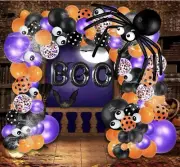 Halloween Balloon Garland Arch kit with Black, Orange, Purple And Spiders