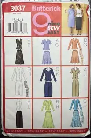 Butterick 3037 Sewing Pattern Misses Top Skirt Scarf Size 14 16 18 Uncut