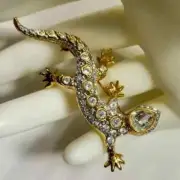 3Ct Round Cut Real Moissanite Lizard Gecko Brooch Pin 14K Two Tone Gold Plated