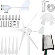 YHOZHUT 300W / 400W / 500W Wind Turbine Generator Kit 12V / 24V 5 Blades Wind Power Generator With Charge Controller Low Noise High Efficiency For Domestic, Outdoor, Wind Power Systems,400w,24V