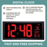 AcuRite Large Digital LED Oversized Wall Clock with Date Temperature Electric