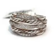 New DAVID YURMAN 15mm Tides Dome Ring in Sterling Silver & Diamond Size 7