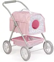 JC Toys - Berenguer Boutique | Deluxe Folding Pet Stroller | Pink Floral Collection | Removable Pet Carrier for Dolls and Plush | Ages 3+