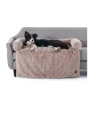 [Charlies] VIP Lush Faux Fur Bolster Sofa Protector Calming Dog Bed Natural in Natural