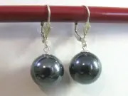 Peacock Rainbow Black Shell Pearl Dangle EARRINGS LEVERBACK 925 Sterling Silver