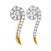 10k Yellow Gold Round Diamond Curled Stud Earrings 1/4 Cttw