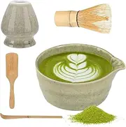 Matcha Whisk Set, Matcha Set with Whisk and Bowl, Tool Kit Tea Accessories, Ceramic Holder Japanese Tea Making Ceremony for Latte Breakfast Party