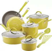 12 Piece Rachael Ray Cucina Nonstick Cookware Pots and Pans Set, , Lemongrass G