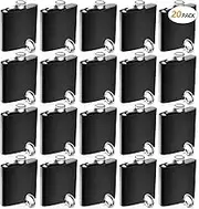 20 Pieces Hip Flask Coated Stainless Steel Hip Flask Black Hip Flask Leakproof Liquor Drinking Flask with 20 Pieces Funnel for Women Men Wedding Party Drinks (6 oz)