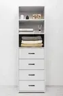 NNEDSZ GENEVA 3 SHELF 4 DRAWER BUILT IN WARDROBE - WHITE - VJ PANEL - OVAL BLACK