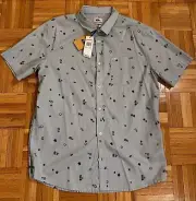 New Quicksilver Button Up Shirt Mens Large Graphic Print Peaceful Rave Skate