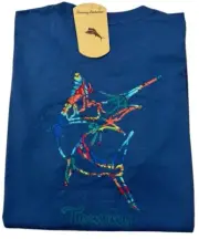 NWT Tommy Bahama Men Cotton Shirt Casual Medium Navy Logo Swordfish Colorful X2