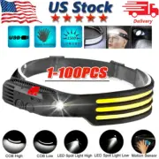 COB LED Headlamp USB Rechargeable Headlight Bar Head Band Torch Work Light 6000K