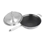 18/10 Stainless Steel Fry Pan 34cm Frying Non Stick Skillet Helper Handle Lid