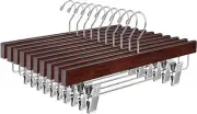 Amber Home 10 Pack Retro Wooden Pants Hangers with Clips, Walnut 10,