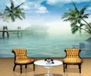 3D Lake Coconut Tree G14567 Wallpaper Wall Murals Removable Self-adhesive Honey