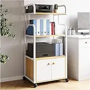 Printer Stand,Multi Layer Fax Machine Stand,Wooden Partition Storage Shelves,for Fax Machine Scanner Files Books(Yellow,52x34x126.5cm)