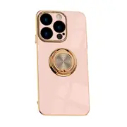 For iPhone 15 Pro Case Electroplating Luxury Kickstand Ring Holder Cover Pink