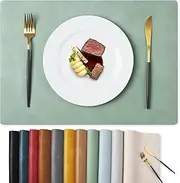 Faux Leather Placemats Set of 6 Table Mats 44.5 * 30cm Heat Resistant Reversible Place Mats, Waterproof Wipeable Dining Table Place mats for Home Party Outdoor (Mint Green/Ivory)