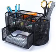 Mesh Desk Tidy with Drawer - Multifunctional Pen Holder