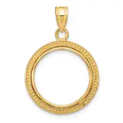14K Yellow Gold Wideband Distinguished Coin Jewelry Polished And Beaded 16.5mm Prong Bezel Pendant