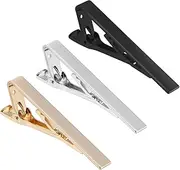 [TKYPZY] 3 Pack Tie Clips for Men Tie Bar Clip Set Necktie Clip for Wedding Anniversary Business Gift Tie Bar Clip Pinch Set for Regular Ties Ties Pins and Clips for Mens Tie Clasp (Gold Black Silver), Medium,