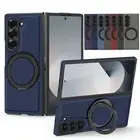 For Samsung Z Fold 6 5 4 3 Carbon Fiber Texture Shockproof Case w/Magnetic Stand