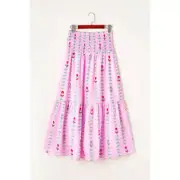 Smocked Printed High Waist Skirt