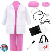 ZZIHAN Kids Doctor Costume Nurse Set – Pink Scrubs and Lab Coat with Stethosc