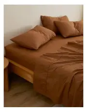 [Sheet Society] Leo Washed Cotton Fitted Sheet in Terracotta